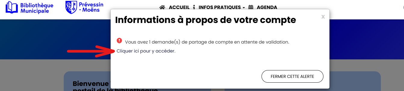 Connectez-vous sur le compte à partager. Une alerte apparaît. 