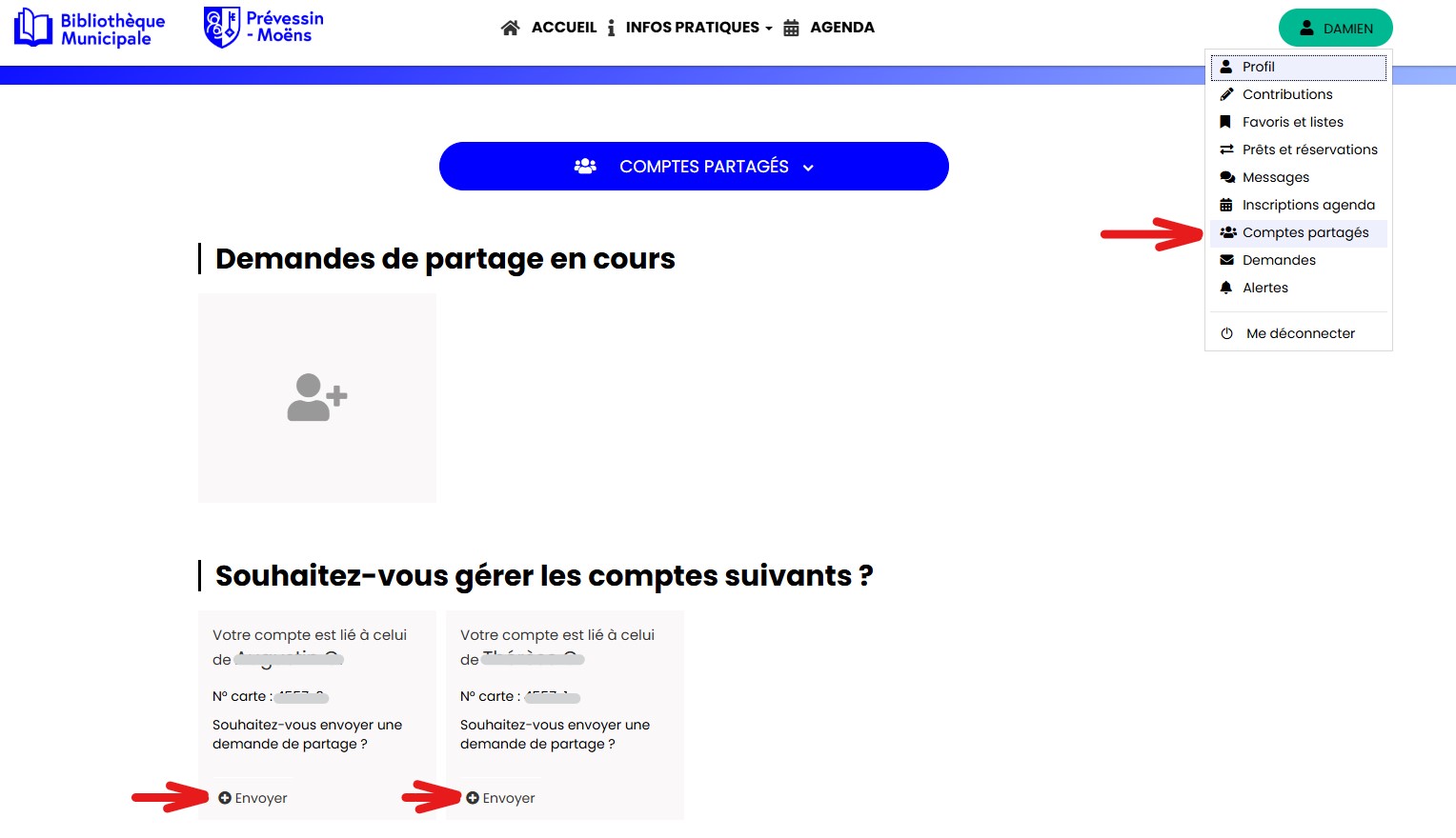 Connectez-vous sur le compte parent. Envoyez une demande de partage.